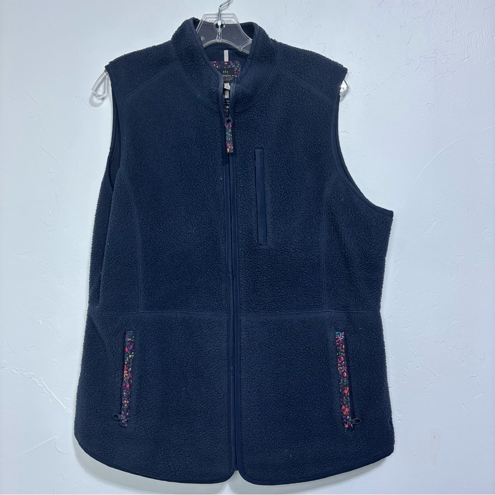 Joules Women's 12 Navy Fleece Vest with Floral Accents Full Zip
